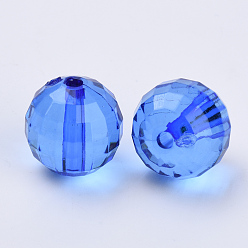 Blue Transparent Acrylic Beads, Faceted, Round, Blue, 8x8mm, Hole: 1.5mm, about 1770pcs/500g