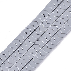 Light Grey Spray Painted Non-magnetic Synthetic Hematite Beads Strands, Arrow/Chevron, Light Grey, 5.5x6x2mm, Hole: 0.7mm, about 107pcs/strand, 16.1 inch