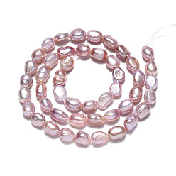 Rosy Brown Natural Cultured Freshwater Pearl Beads Strands, Two Sides Polished, Nuggets, Rosy Brown, 6.5~9x5.5~6.5mm, Hole: 0.7mm, about 47pcs/strand, 13.82 inch(35.1cm)