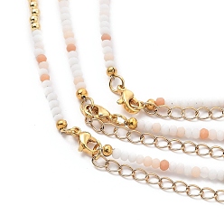 Golden Beaded Necklaces & Pendant Necklace Sets, with Brass Beads & Whale Tail Pendants, Natural Pearl Beads, Glass Beads, Shell Shape Alloy Charms and 304 Stainless Steel Lobster Claw Clasps, Light Salmon, Golden, 17.91 inch(45.5cm), 3pcs/set