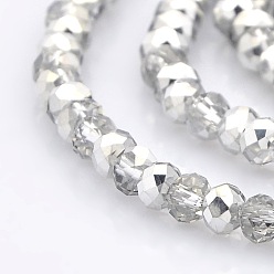 Silver Plated Half Plated Faceted Rondelle Electroplate Clear Glass Beads Strands, Silver Plated, 4x3mm, Hole: 1mm, about 120pcs/strand, 16 inch