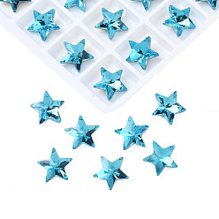 Sky Blue Glass Rhinestone Cabochons, Nail Art Decoration Accessories, Faceted, Star, Sky Blue, 9.5x10x4.5mm