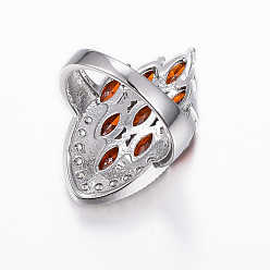 Orange Red Brass Micro Pave Cubic Zirconia Jewelry Sets, Pendants & Hoop Earrings & Finger Rings, Marquise/Horse Eye, Platinum, Chocolate, Size 6~10(16~20mm), 38.5x17x5.5mm, Hole: 5.5x4mm, 49x17x5.5mm, Pin: 1mm