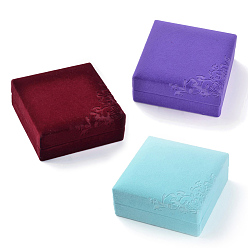 Mixed Color Square Velvet Bracelets Boxes, Jewelry Gift Boxes, Flower Pattern, Mixed Color, 10.1x10x4.3cm