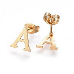 Letter A 304 Stainless Steel Pendants and Stud Earrings Jewelry Sets, Alphabet, Letter.A, 20~23x13~19x1.5mm, Hole: 6x3mm, 6~10x6~9x1mm, Pin: 0.8mm