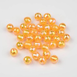 Gold Faceted Colorful Eco-Friendly Poly Styrene Acrylic Round Beads, AB Color, Gold, 8mm, Hole: 1.5mm, about 2000pcs/500g
