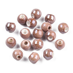 Camel Pearlized Handmade Porcelain Round Beads, Camel, 6mm, Hole: 1.5mm