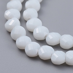 White Glass Beads Strands, Faceted, Flat Round, White, 6x4mm, Hole: 1.2mm, about 98pcs/Strand, 22 inch(53.5cm)