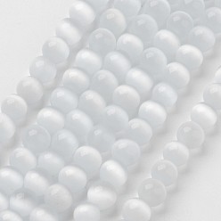 White Cat Eye Beads, Round, White, 6mm, Hole: 1mm, about 66pcs/strand, 14.5 inch/strand