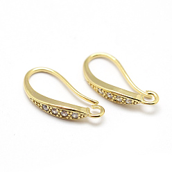 Real 18K Gold Plated Brass Micro Pave Cubic Zirconia Earring Hooks, with Horizontal Loop, Lead Free & Nickel Free & Cadmium Free, Real 18K Gold Plated, 15~16x7~8x2.5mm, Hole: 1mm, 18 Gauge, Pin: 1mm