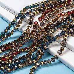 Couleur Mélangete Plaquent verre transparent perles brins, la moitié plaqué or, facette, rondelle, couleur mixte, 6x5mm, Trou: 1mm, Environ 85~88 pcs/chapelet, 16.1~16.5 pouce (41~42 cm)