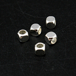 Argent Perles d'espacement en laiton cube, couleur argent plaqué, 4x4x4mm, Trou: 3mm