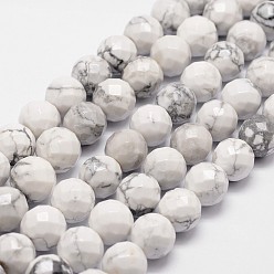 Howlite Natural Howlite Beads Strands, Faceted, Round, 12mm, Hole: 1mm, about 31pcs/strand, 14.9 inch~15.1 inch