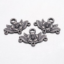 Gunmetal Tibetan Style Chandelier Component Links, Lead Free and Nickel Free and Cadmium Free, Flower, Gunmetal, 32x23x3mm, Hole: 2mm