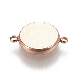 Rose Gold Ion Plating(IP) 304 Stainless Steel Links Connectors Settings, Plain Edge Bezel Cups, Flat Round, Rose Gold, Tray: 12mm, 20x14.5x2.5~3mm, Hole: 1.6~1.8mm