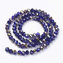 Bleu Moyen  Plaquent verre transparent perles brins, la moitié rose doré, facette, rondelle, bleu moyen, 6x5mm, Trou: 1mm, Environ 85~88 pcs/chapelet, 16.1~16.5 pouce (41~42 cm)