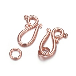 Rose Gold Alloy Hook and Eye Clasps, Cadmium Free & Nickel Free & Lead Free, Rose Gold, Hook: 12x20.5mm, Eye: 7.5mm, Hole: 5mm