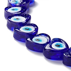 Blue Handmade Evil Eye Lampwork Beads, Heart, Blue, 14.5~15x15.5~16x6.5~7.5mm, Hole: 1~1.6mm, about 25pcs/strand, 14.02~13.66 inch(34.7~35.6cm)