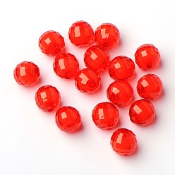 FireBrick Transparent Acrylic Beads, Bead in Bead, Faceted, Round, FireBrick, 12mm, Hole: 2mm, about 580pcs/500g