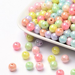 Couleur Mélangete Plaqué couleur ab perles rondes acryliques, couleur mixte, 8x7mm, trou: 2 mm, environ 1800 pcs / 500 g
