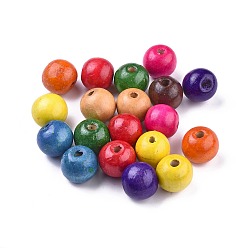 Mixed Color Dyed Natural Wood Beads, Round, Lead Free, Mixed Color, 20x18mm, Hole: 4.5mm, about 400pcs/1000g