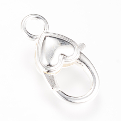 Silver Alloy Lobster Claw Clasps, Heart, Silver Color Plated, 26.5x14x6.5mm, Hole: 4mm