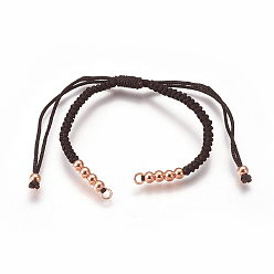 Coconut Brown Nylon Cord Braided Bead Bracelets Making, with Brass Beads, Long-Lasting Plated, Real Rose Gold Plated, Coconut Brown, 10-1/4 inch~11-5/8 inch(26~29.6cm)