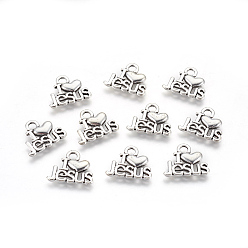 Antique Silver Tibetan Style Alloy Pendants, For Easter, Holy Charms(I Love Jesus), Cadmium Free & Lead Free, Heart, Antique Silver, 13x15x2mm, Hole: 3mm