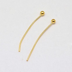Real 18K Gold Plated Brass Ball Head pins, Lead Free & Nickel Free & Cadmium Free, Real 18K Gold Plated, 21x0.5mm, 24 Gauge, Head: 2mm
