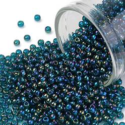 (167BD) Transparent AB Teal Toho perles de rocaille rondes, perles de rocaille japonais, (167 bd) transparent ab turquoise, 11/0, 2.2mm, Trou: 0.8mm, environ5555 pcs / 50 g