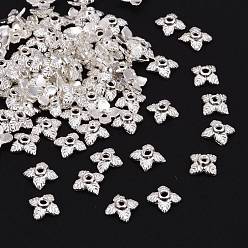 Silver Tibetan Style Alloy Bead Caps, Flower, 4-Petal, Cadmium Free & Lead Free, Silver, 6x6x2mm, Hole: 1mm