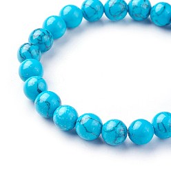 Synthetic Turquoise Synthetic Turquoise Beads Stretch Bracelets, Round, 2 inch~2-1/8 inch(5.2~5.5cm), Beads: 8~9mm