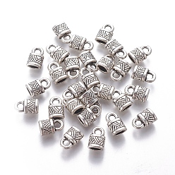 Antique Silver Tibetan Style Alloy Cord Ends, End Caps, Lock, Antique Silver, Lead Free & Cadmium Free & Nickel Free, 10x6.5x4.5mm, Hole: 2.5mm