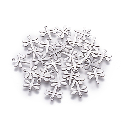 Stainless Steel Color 201 Stainless Steel Charms, Dragonfly, Stainless Steel Color, 11.5x10x0.7mm, Hole: 1mm