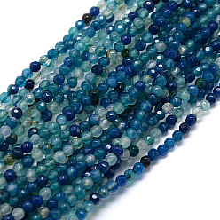Teal Natural Agate Round Beads Strand, Dyed, Faceted, Teal, 4mm, Hole: 0.9mm, about 92pcs/strand, 14.5 inch