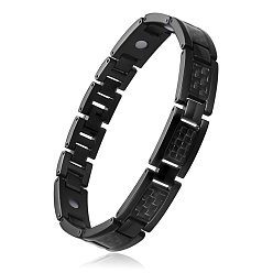 Gunmetal SHEGRACE Stainless Steel Panther Chain Watch Band Bracelets, with Carbon Fiber, Gunmetal, Black, 9 inch(23cm)