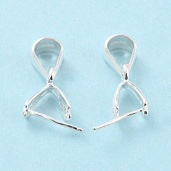 Silver 925 Sterling Silver Ice Pick Pinch Bails, Silver, 9x5x3mm, Inner Diameter: 5x4mm, Pin: 0.5mm