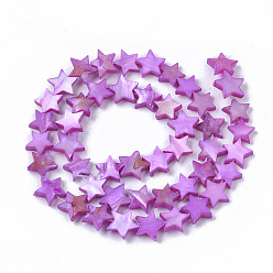 Dark Violet Freshwater Shell Beads Strands, Dyed, Star, Dark Violet, 9~10.5x9.5~11.5x2~3mm, Hole: 1mm, about 38pcs/Strand, 11.8 inch~13.3 inch