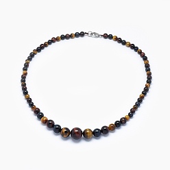 Œil De Tigre Oeil de tigre naturel perles de graduation colliers et bracelets ensembles de bijoux, avec fermoirs mousquetons en laiton  , 17.5 pouce (44.5 cm), 2 pouce (5 cm)