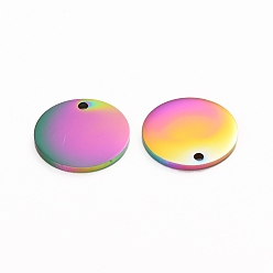 Rainbow Color Placage ionique (ip) 304 breloques en acier inoxydable, polie, estampillage d'une étiquette vierge, Coupe au laser, plat rond, couleur arc en ciel, 15x1mm, Trou: 1.2mm