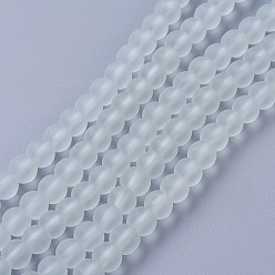 White Transparent Glass Bead Strands, Frosted, Round, White, 10mm, Hole: 1.3~1.6mm, about 80pcs/strand, 31.4 inch