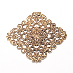 Bronze Antique Des liens de fer, embellissements en métal gravé, losange, bronze antique, 51x51x1mm, trou: 1 mm, côté: 40 mm