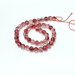 Coral Dyed Round Natural Crackle Quartz Beads Strands, Coral, 8mm, Hole: 1mm, about 48pcs/strand, 15.5 inch