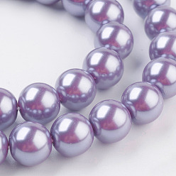 Violet Eco-Friendly Dyed Glass Pearl Round Beads Strands, Grade A, Cotton Cord Threaded, Violet, 10mm, Hole: 0.7~1.1mm, about 42pcs/strand, 15 inch