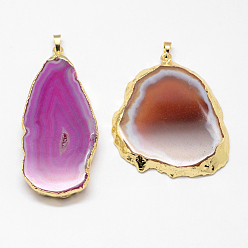 Mixed Color Electroplated Natural & Dyed Agate Big Pendants, with Golden Plated Brass Findings, Mixed Color, 58~72x31~53x6~9mm, Hole: 8x5mm