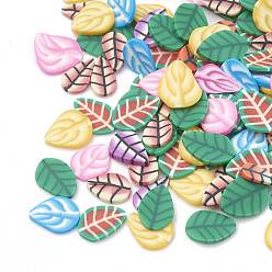 Mixed Color Handmade Polymer Clay Cabochons, Nail Art Decorations, Leaf, Mixed Color, 5~6x3~5x0.3~1mm