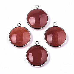 FireBrick Natural Crackle Agate Pendants, with Platinum Plated Brass Findings, Dyed & Heated, Flat Round, FireBrick, 27~28x23~24x7~9.5mm, Hole: 2mm
