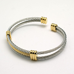 Stainless Steel Color 304 Stainless Steel Cuff Bangle, with Brass Heads Findings, Golden & Stainless Steel Color, 63mm