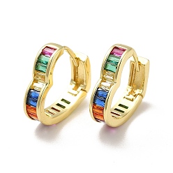 Colorful Brass Cubic Zirconia Hoop Earrings, Heart Shape Hoop Earrings for Women, Real 18K Gold Plated, Colorful, 16x15x4mm, Pin: 0.9mm