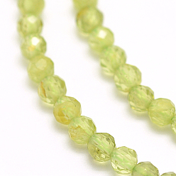 Peridot Natural Peridot Beads Strands, Faceted, Round, 2mm, Hole: 0.5mm, about 210~220pcs/strand, 15.7 inch(40cm)